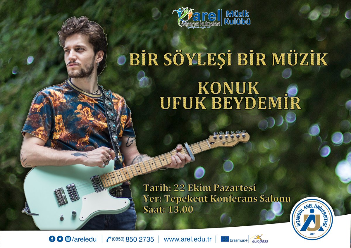 sosyalarel's tweet photo. Müzik Kulübünün düzenlediği Ufuk BEYDEMİR ile "Bir Söyleşi Bir Müzik" Etkinliğimize davetlisiniz
22 Ekim Pazartesi saat 13.00 Tepekent Konferans Salonu https://t.co/Vaazw6KjDh