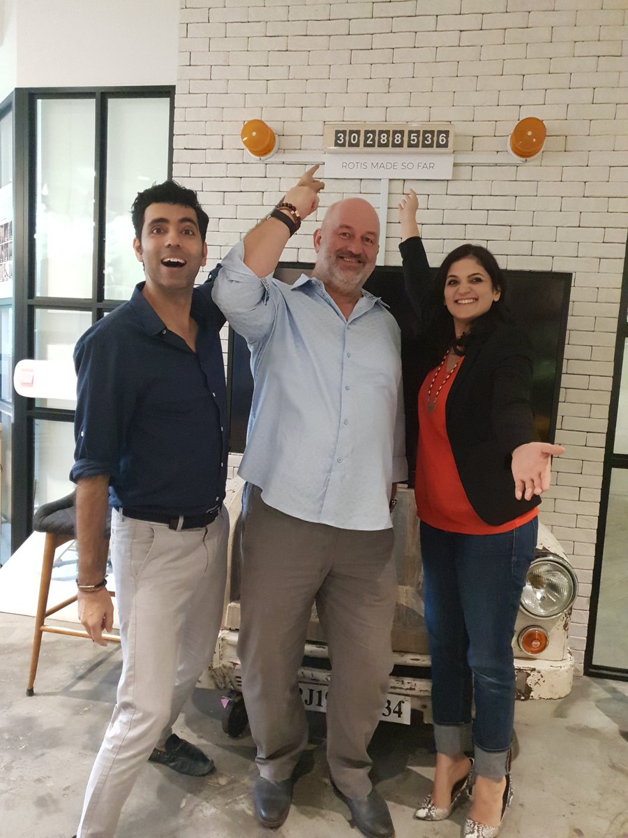 rotimatic's tweet photo. @Werner, CTO of https://t.co/m9xehL56m8 dropped by the @Rotimatic office today! @rishikum &amp; @PranotiNagarkar challenged him to a roti cook-off, a fun exercise for someone new to the pains of traditional roti-making. @Werner really gets it now! https://t.co/y4pQ3UqVKT