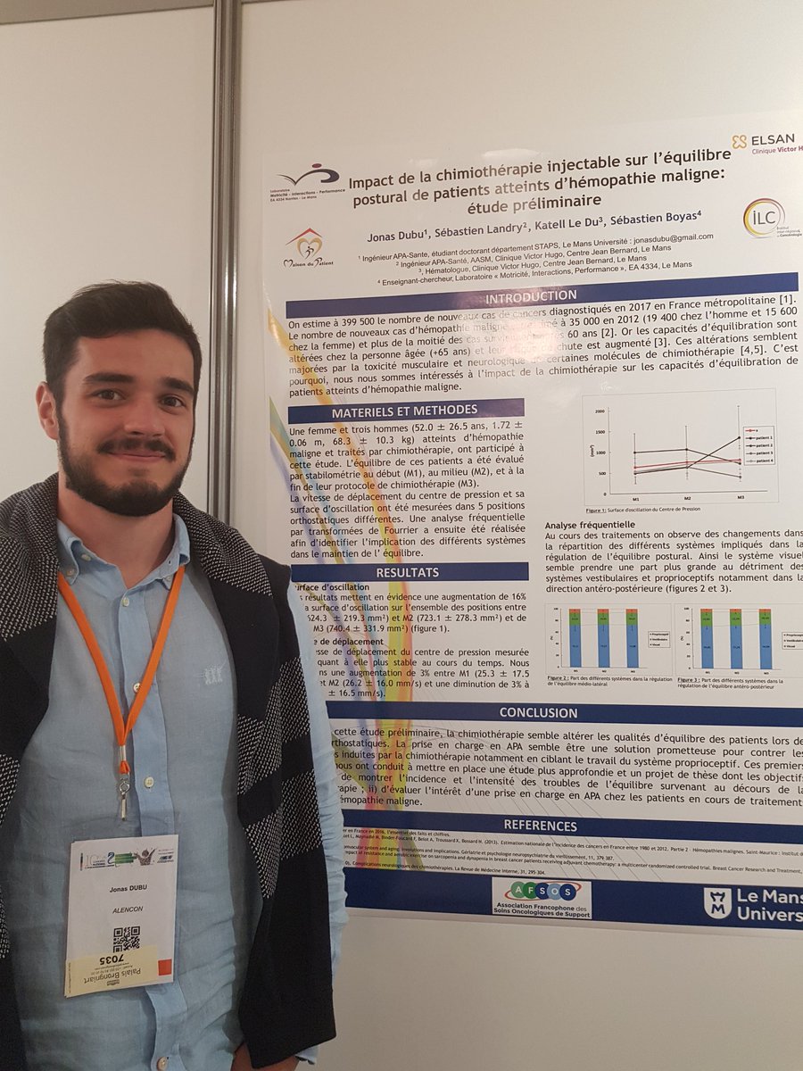 B_MorelP's tweet photo. Jobas Dubu présente ses travaux de #MasterApas réalisé avec le @LaboMIP au #CongresAFSOS @AFSOS_officiel Impact des traitements #chimio sur #equilibre postural https://t.co/aLEYlzvrNi
