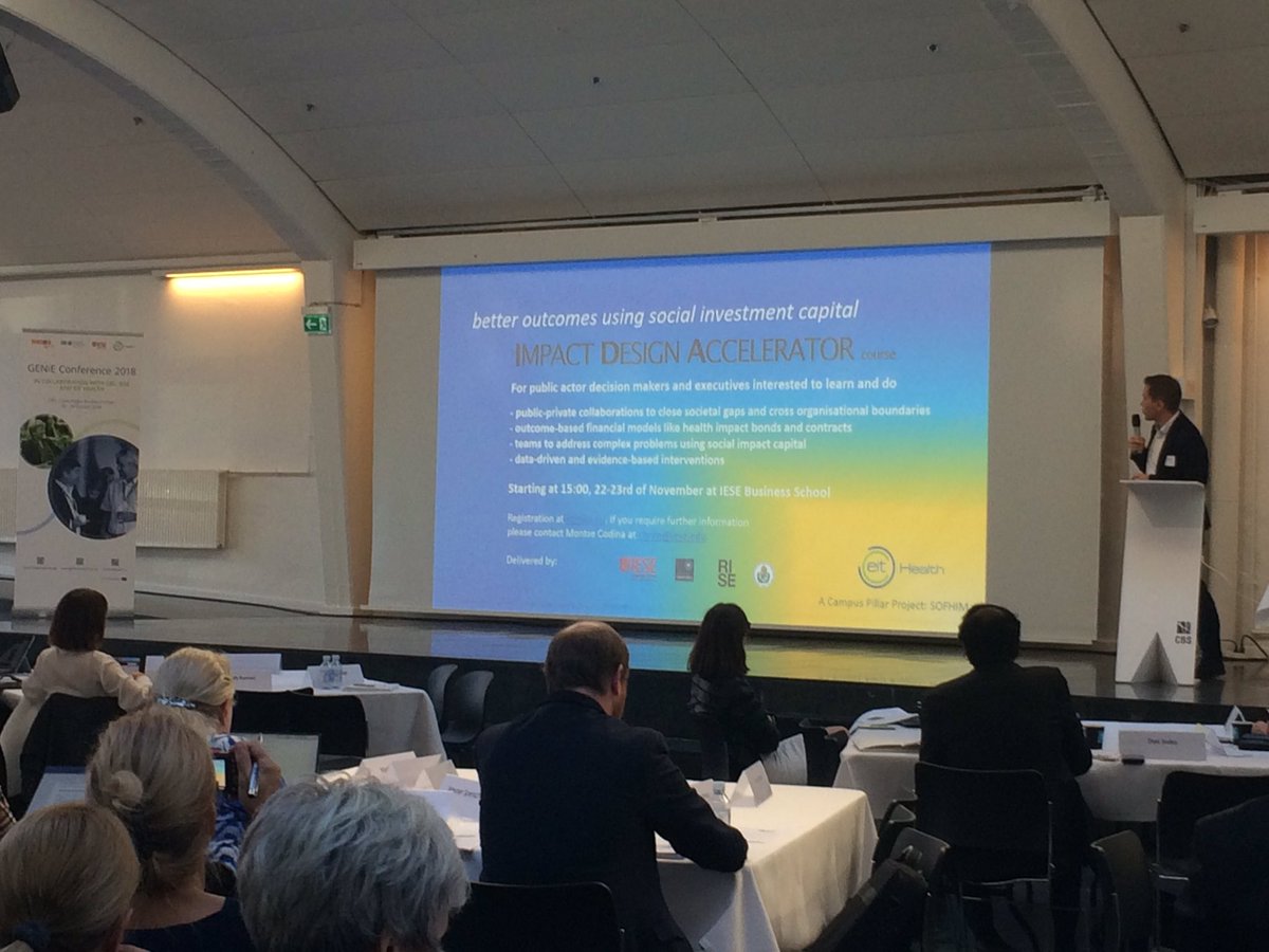 CodinaMontse's tweet photo. @afelin talking about outcome-based health innovations, funding and consumerization and the related @EITHealth #eitsofhim course at the #GENIE2018. @iesebschool @RISEsweden @semmelweishu @UniofOxford @shabsrajan @mrosenmoller @UrsulaMuehle https://t.co/ziRAtaUGf9