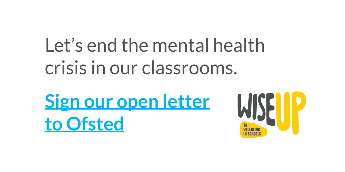 The education system has its priorities wrong. Student wellbeing should be valued at least as highly as exam results.

Sign our open letter to Ofsted - and let's end the mental health crisis in our classrooms: ow.ly/BIr630mgwOQ 

 #WiseUpWellbeing