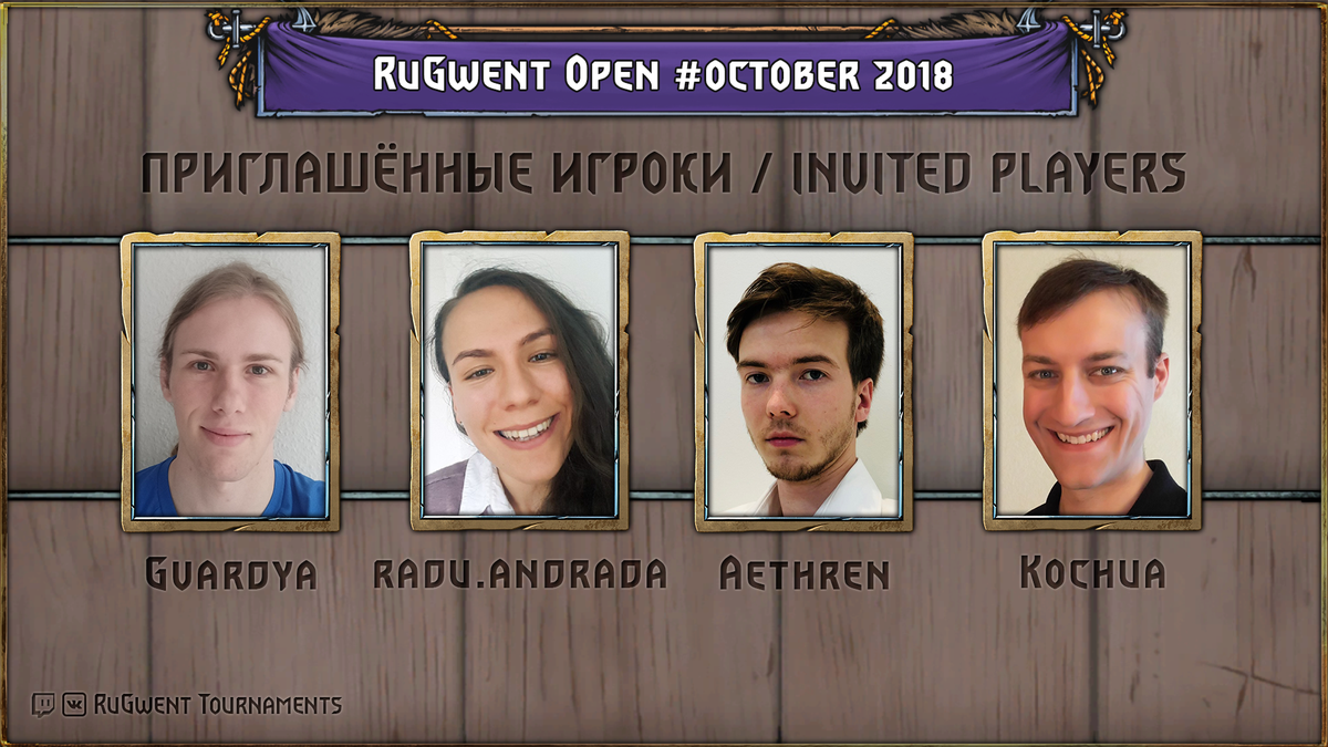 ClaymoreGWENT's tweet photo. Meet 4 special guests, invited for #RuGwent Open #October!

from @TeamAretuza:
@gvuardya (champion of RGO #September) &amp; Kochua

@Raduandrada6 from @LeviathanTlg 

&amp; @Aethr3n 💪

Join us on sunday 6pm CEST/19.00 MSK for the live broadcast!
@GWENTMasters @PlayGwent @pawelburza https://t.co/TWLkY0lQ9B