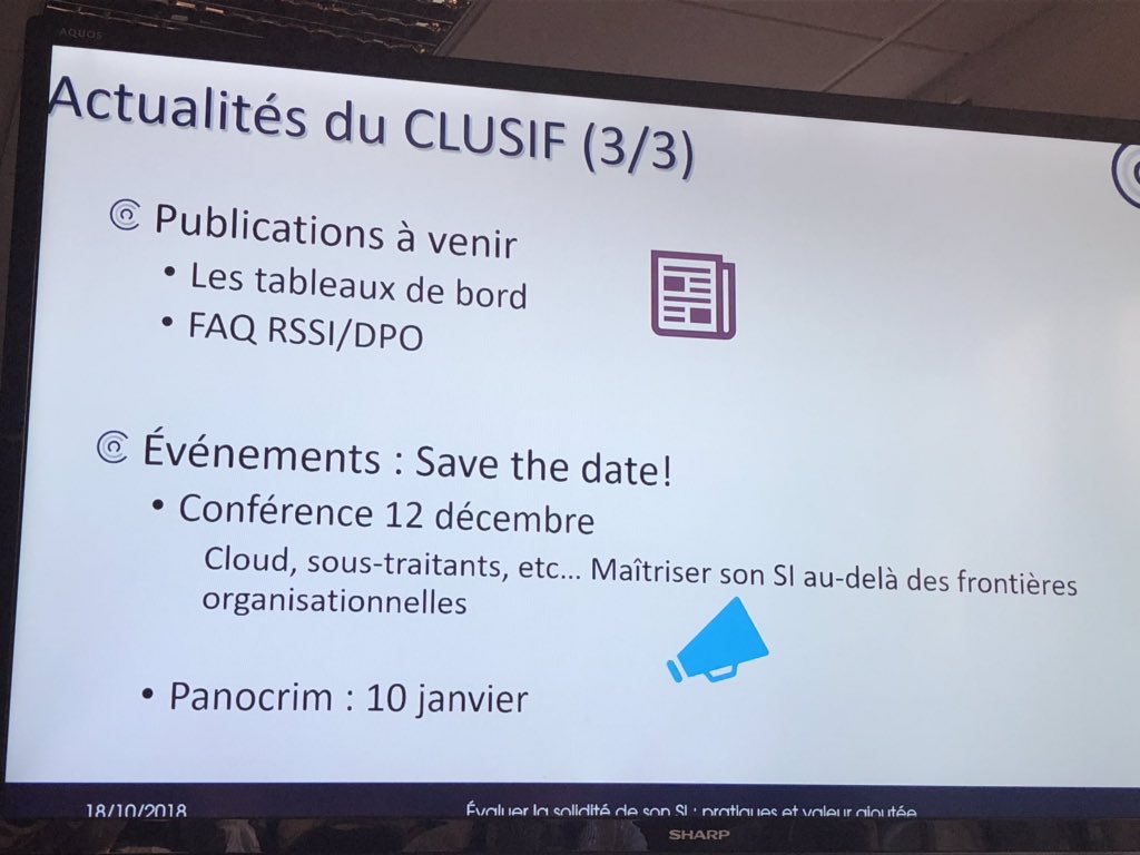 HS2formation's tweet photo. Conférence @clusif sur #vulnerabiliteSI #TestIntrusion #Pentest #RedTeam #BugBounty #Audit, actualité #EBIOSRM, #Panocrim 10 janvier 2019 , & remerciements à @Herve_Schauer pour le sponsoring @HS2formation par le président @gremyjm #TousSecNum #Cybersécurité https://t.co/qkl9enEYL4