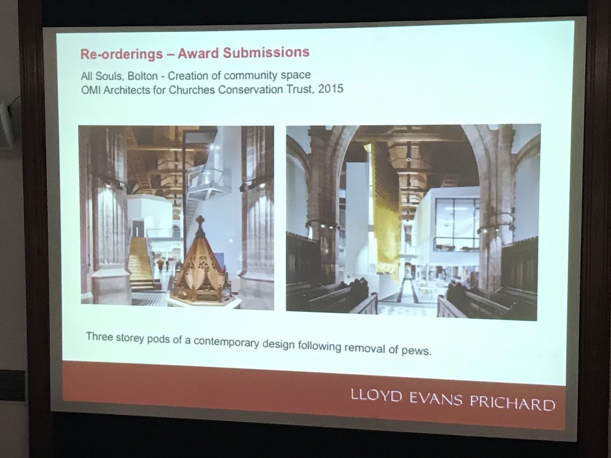IHBC_NW's tweet photo. Mark Pearce of @LEPArchitects presents fascinating examples of reordering. Good use of pods by @buttressarch and @OMIArchitects #ihbcworship https://t.co/KBlMlm7w6h