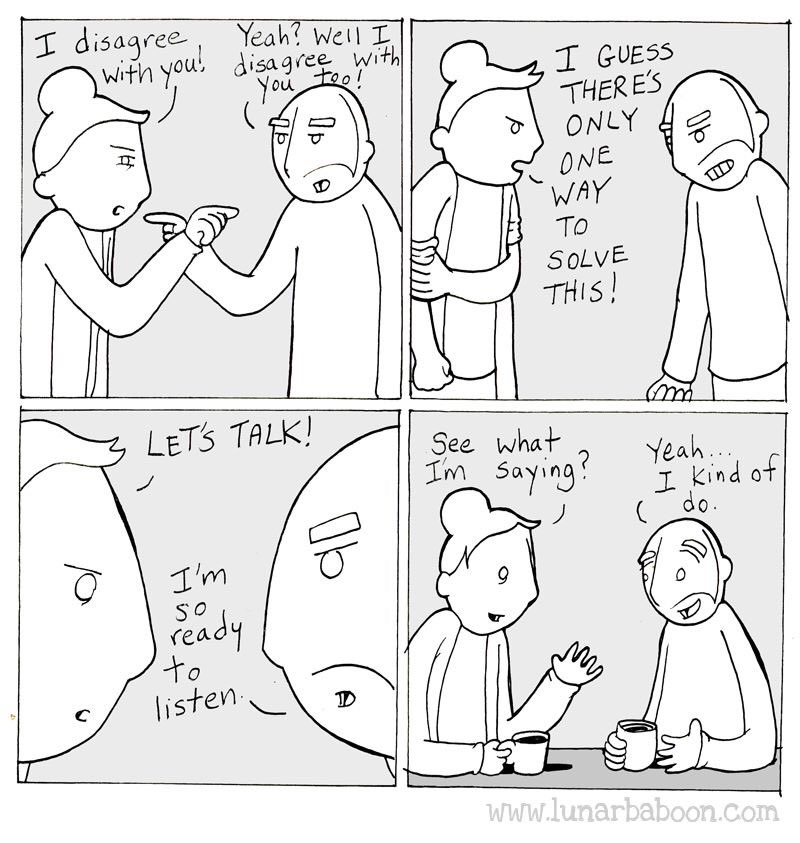 Lunarbaboon's tweet photo. Comic about disagreeing! https://t.co/CsCW1BPgTB https://t.co/An8EpPFnCM