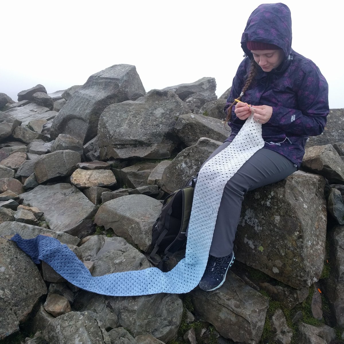 Finished my scarf on Scafell Pike (978m tall) yesterday and wore it going down! It does get quite cold up there. Sad that it was so foggy. #scafellpike #hiking #foggy #crochet #scarf #inmyworld