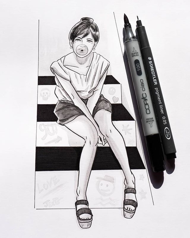 Jects's tweet photo. 17 ottobre 2018 // #inktober #inktober2018 #Jects #sergiocaggianelli #illustration #swollen #bubblegum #chewinggum #ladder #girl #acrylicpainting #art #instaart #brush #draw #dailydraw #inking #comics #traditionalart #ink #sketch #artwork #brushpen #illustrazione #disegno #a… https://t.co/IpKfHwJkTP