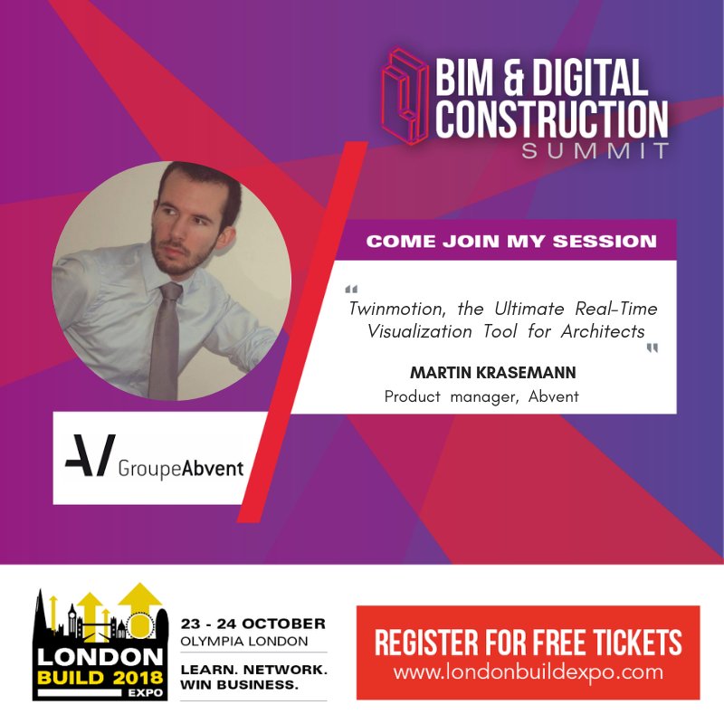 Twinmotion's tweet photo. Join Abvent at London's leading construction &amp; design show next week, at Olympia London, October 23-24. 

Register your free tickets today https://t.co/jJCmQdw9TF 

#LondonBuild #Twinmotion #ArchViz #3DImmersion #BIM #3DRendering https://t.co/LNTpLvHhAw