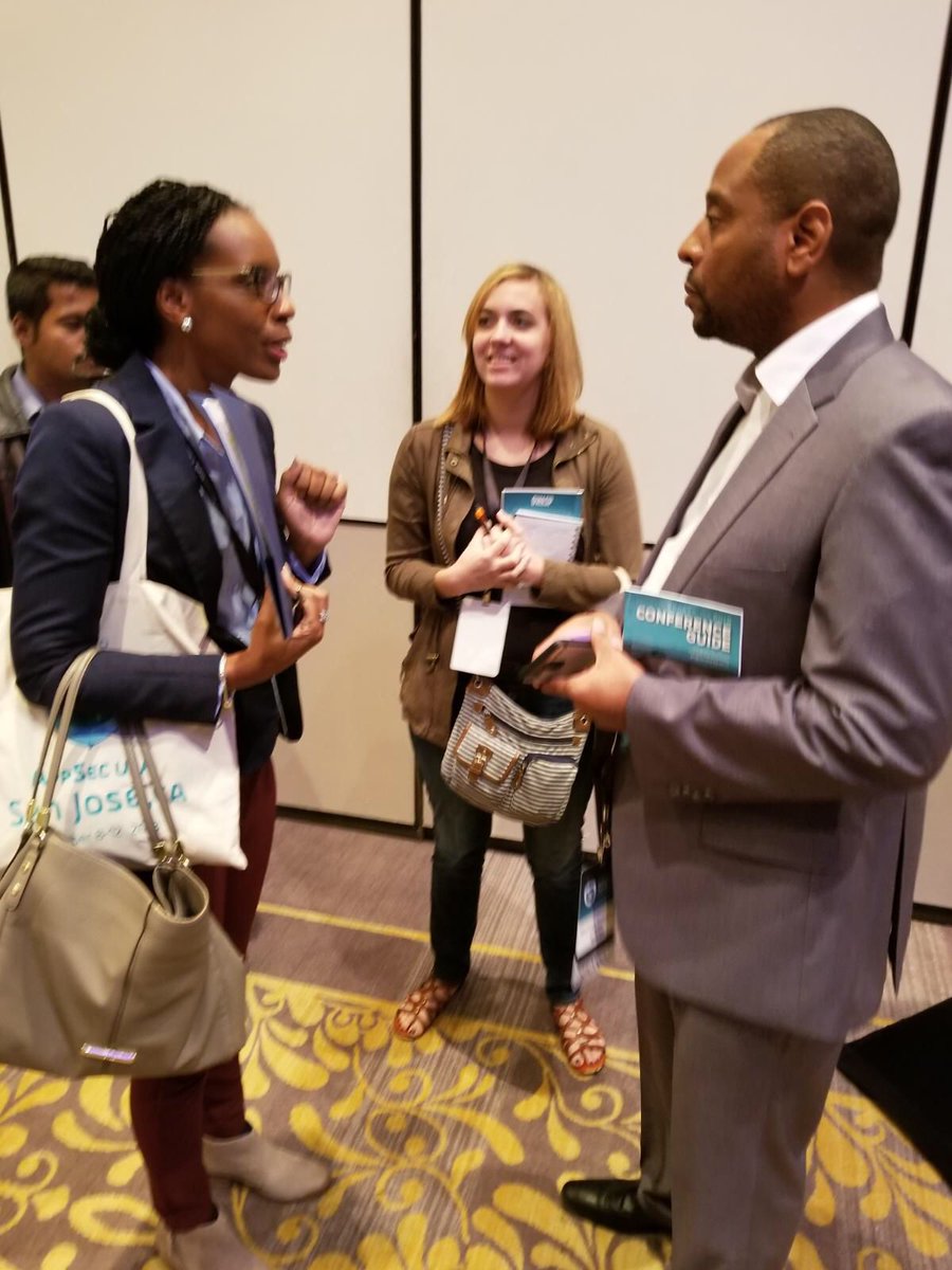 CurityApp's tweet photo. Thank you Shamika Miles @deptofdefense for stopping by and speaking with Micheal Sheppard after his “OWASP presentation. #appsecusa #appswag #cybersecurity #api #kpi #testing #dynamic #solutions @dominos https://t.co/cTKe2NB62y