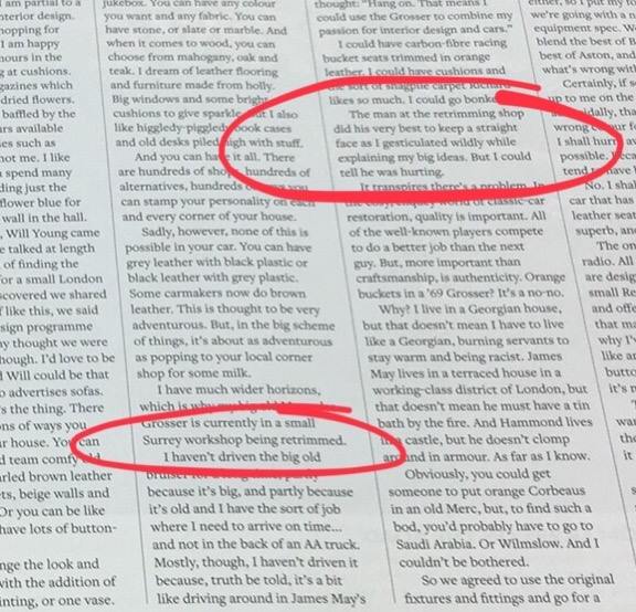 SurreyTrimming's tweet photo. Found a Top Gear magazine from 2012 in the workshop... Can you guess who he was talking about ;) ? #surreytrimming #topgear #jeremyclarkson #mercedesgrosser #carinteriors https://t.co/C4NTBjz0C9