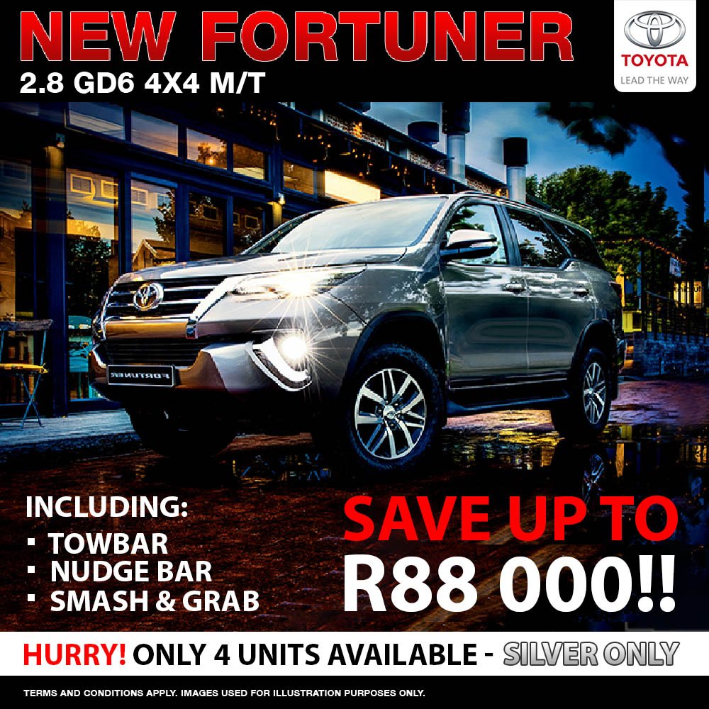 HalfwayMalanda's tweet photo. When the great outdoors is calling, answer! Under the sleek new design resides a blue-blooded adventurer. Visit #HalfwayMalandaToyota and take advantage of this unbeatable deal on the 2.8 GD6 4x4 M/T and SAVE UP TO R88 000!! Book your test drive today! https://t.co/I2NlkK8Snj https://t.co/VjFHSz6TsL