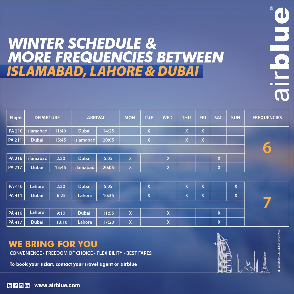 airblueairline's tweet photo. #WinterSchedule
As winters are here, so we are with more #FlightFrequencies & Value-Adding #Services
For information & details, call 111-247-258 or visit our website https://t.co/g8VR5u1woG ...
See More https://t.co/NwIEIypHY3
