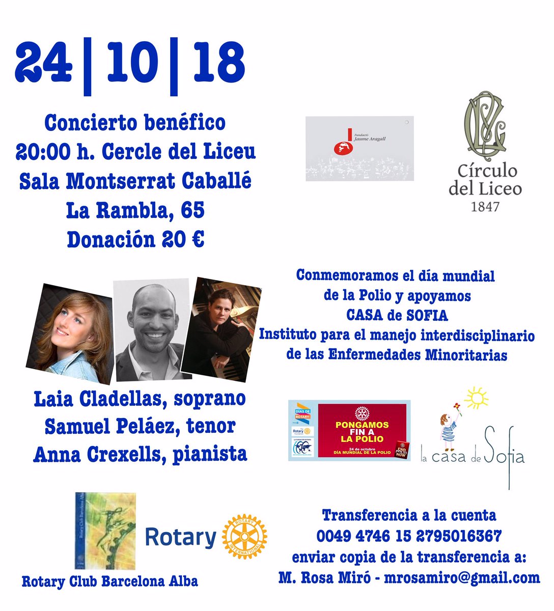 AlbaRotary's tweet photo. Lo conseguiremos! Ya falta poco para poder olvidar la poliomenitis que tantos estragos hizo en el mundo entero. Ven al concierto y vacuna los pocos pueblos que restan en el mundo. https://t.co/Zj8yhG5YDX