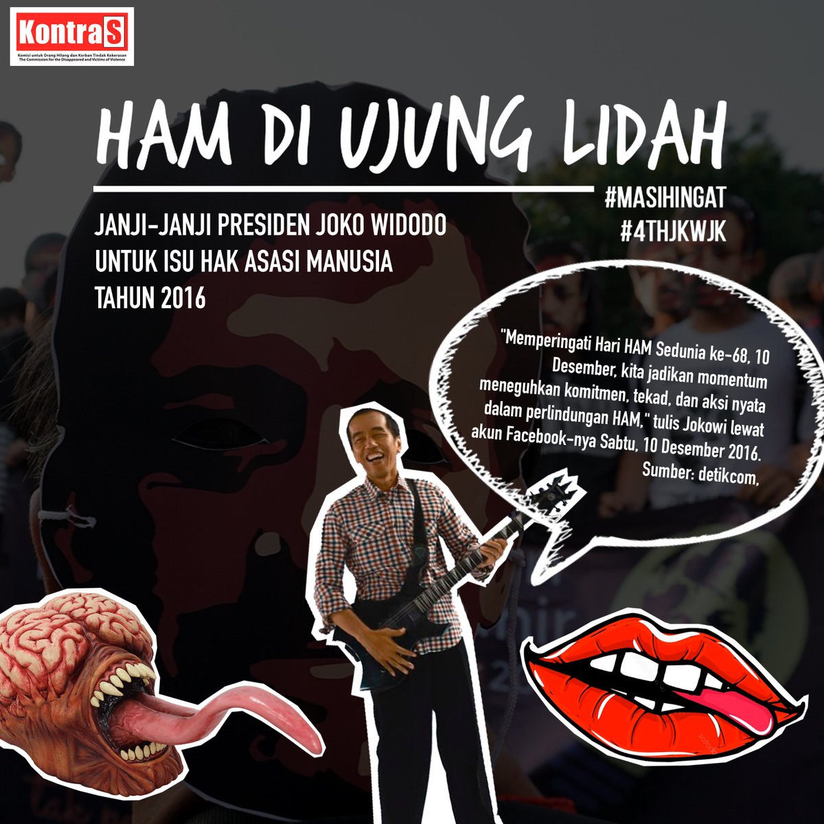 KontraS's tweet photo. Sesuai janji, malam ini kami akan kembali membahas beberapa kisi2 dari isi Laporan Evaluasi KontraS thdp 4 Tahun Kinerja Pemerintahan @Jokowi – Jusuf Kalla. Yang akan dibahas adalah soal KEBIJAKAN. Siap? Sebelum itu, #throwback dulu ke janji manis @jokowi tahun 2016. #4thJkwJk https://t.co/Qiy6GoTuNL