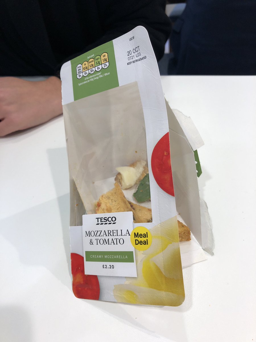 TessBod's tweet photo. @Tesco bit into my mozzarella and tomato meal deal this lunch to find WOOD CHIPPINGS in the bread, please explain ?????? https://t.co/3l556Pf5wr