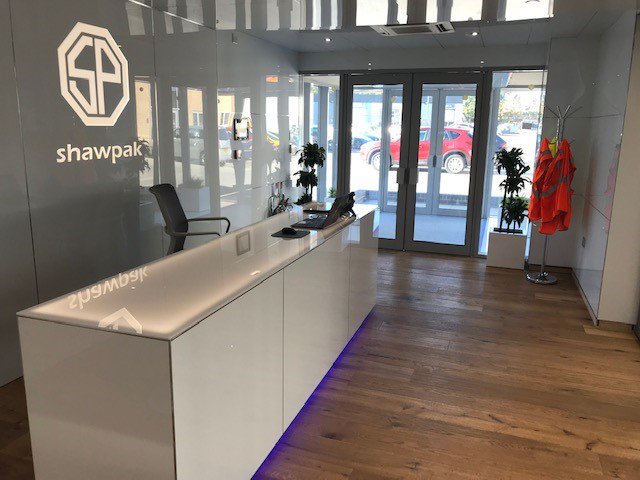 shawpak1's tweet photo. We are loving the new reception at Shawpak, it's so clean and shiny! Still a few tweaks but we are getting there 💪
#shawpak #reception #thermoforming #buildingupdates https://t.co/qOdoeFQfdu