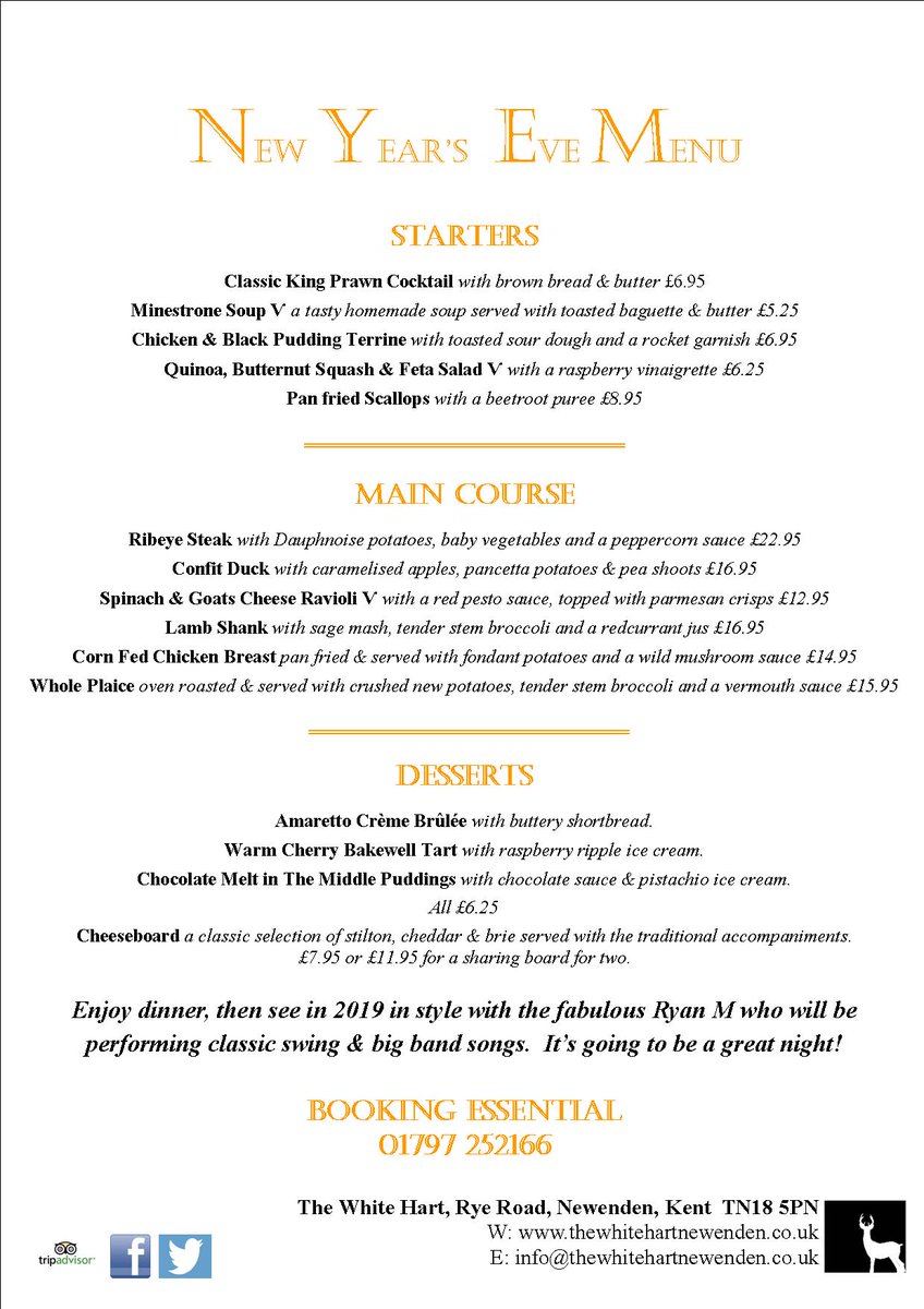 TheWhiteHartNew's tweet photo. Join us for #newyear celebrations! #dinner &amp; #livemusic Make a night of it &amp; stay over, ensuite B&amp;B available.  Booking for dinner essential.  #newenden #party @StayInAPubUK @TenterdenTown @hawkhurstkent https://t.co/Q1uE9naoCg
