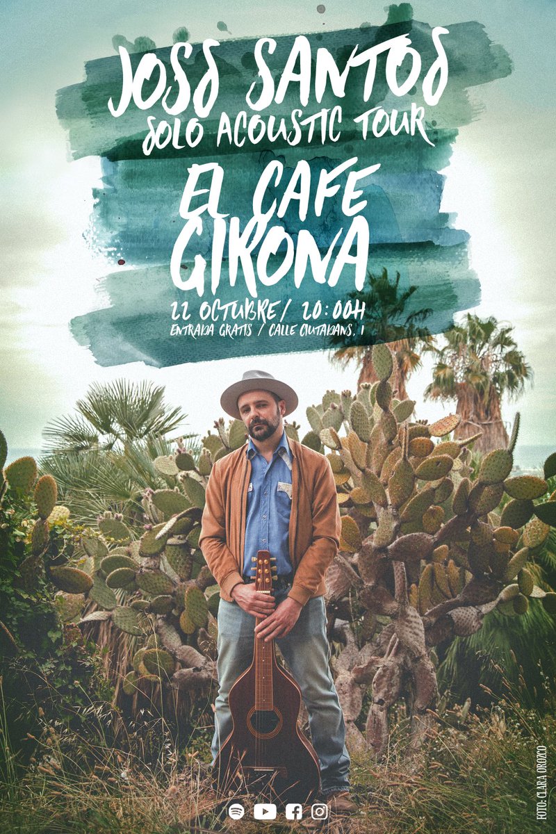 JossMusic's tweet photo. Después de volver de Madrid, este lunes 22 Oct. sigo con el #SoloAcousticTour para ir al @elcafeciutadans de #Girona ❤️ https://t.co/GdXsJTrN5N