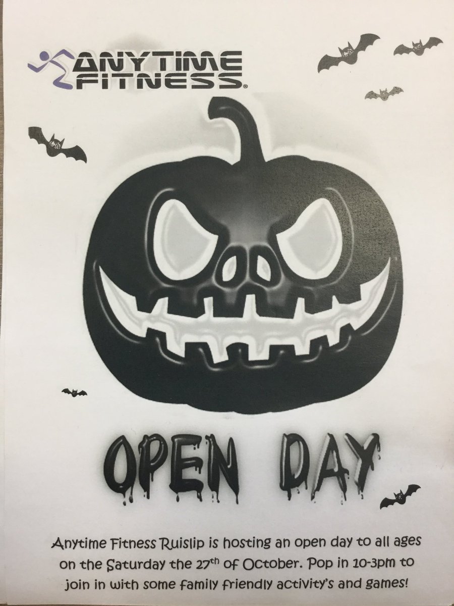 anytime_ruislip's tweet photo. HALLOWEEN OPEN DAY 👻☠️🦇🕷🕸

From 10am-3pm on Saturday 27th October we are open to ALL ages. 
Pop by to take part in activities and indulge on some treats🍬🍬🍫

#openday #family #halloween #trickortreat #gym #ruislip #anytimefitness https://t.co/sk1Rlc9P8A
