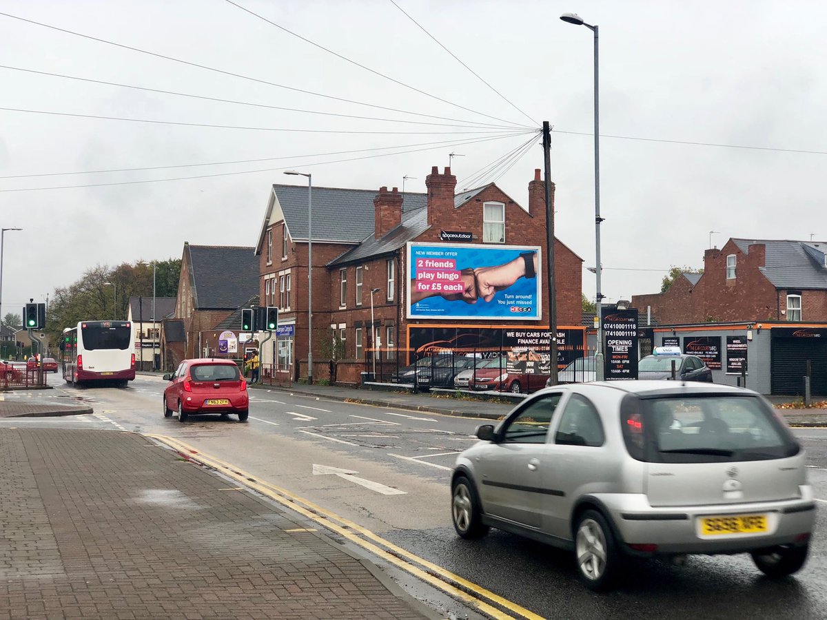 SpaceOutdoor's tweet photo. We’re delighted to secure such a great client like ⁦@MeccaBingo⁩ seen advertising on our prominent 48 sheet site at Queens Road, Nottingham #billboard #advertising #ooh #bingo https://t.co/DLuxxPAMfd