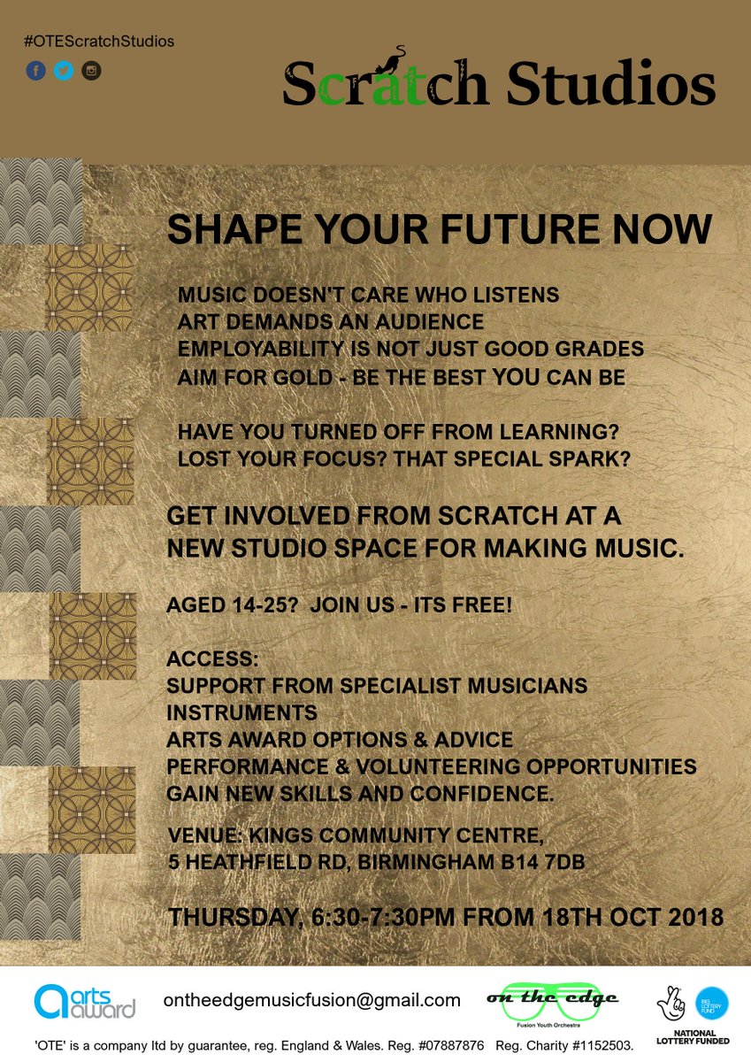 OTE_Orchestra's tweet photo. New music project for 14 to 25 year olds #ScratchStudios starting in Kings Heath today, why not check it out. @JCSFCollege @JCPinBirmingham @southandcitycol @BVSC @BishopChalloner @SwanshurstNews @KingsHeathRF @kingsheathfmkt funded by @BigLotteryFund https://t.co/jcAlSK87nO