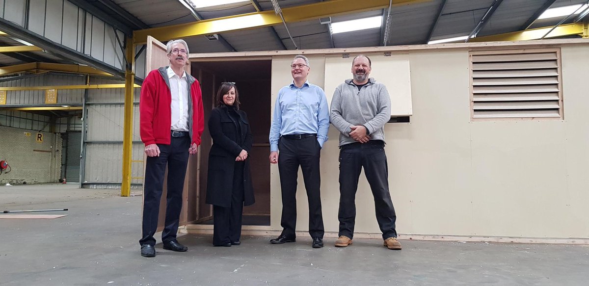 ExtremisTech's tweet image. The @ExtremisTech team outside the newly completed HuShlite 20F #shelter earlier this week. This one is bound for Bath University's Research Park in Swindon, where @hhftd_bath will carry out testing on it.