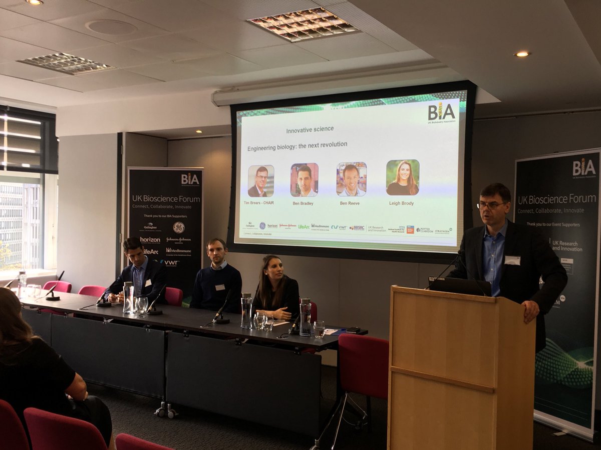 BIA_UK's tweet photo. Engineering Biology: the next revolution panel at the #UKBSF featuring @DesktopGenetics @CustoMem @evonetix @CHAINBiotech https://t.co/l6BCmlfs9S