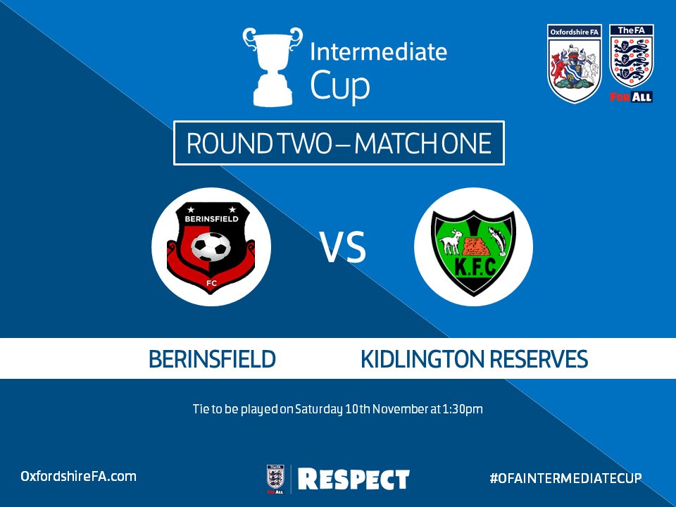 OxfordshireFA's tweet photo. 🏆 #OFAINTERMEDIATECUP Round Two Match One will be...

@Berinsfieldfc 
vs
@FCKidlington_ https://t.co/8hO8DWnG0i
