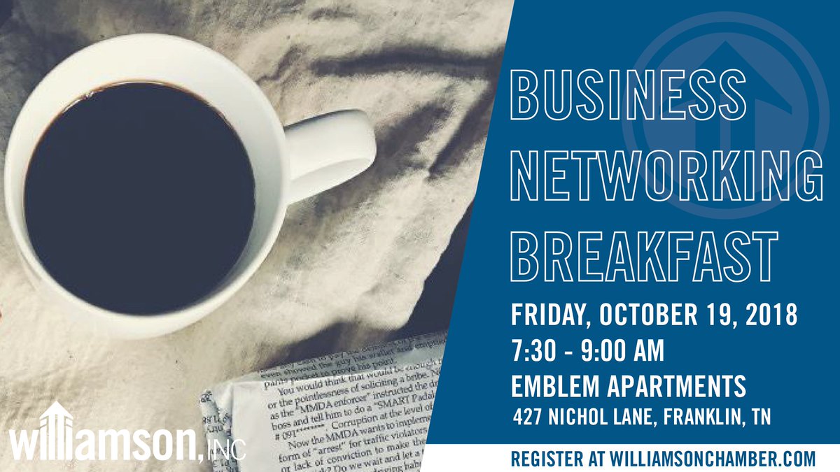 williamson_inc's tweet photo. Join us tomorrow morning for our #BusinessNetworkingBreakfast at @EmblemApt! Learn more here: https://t.co/zwhlC4mGFw
#WillCo #Network #Engage #Connect https://t.co/gn9HY9B070