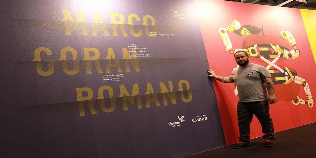 CanonProPrintIT's tweet photo. Marco Goran Romano @goranfactory ci parla delle sue opere di design a #Viscom2018! #MostroMilano https://t.co/e4lyMeiabU