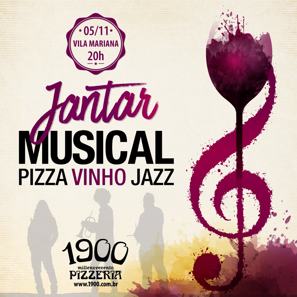 1900pizzeria's tweet photo. 05/11 | 1900 Vila Mariana 🍕🍷🎷#ReserveaData para este JANTAR MUSICAL com o grupo Neurozen em que a HARMONIZAÇÃO estará em todos os sentidos. 📧 reservas@1900.com.br
---⠀⠀
#pizza #jazz #ioamopizza #ilovejazz #euamovinho #indiegroove #1900pizzeria #vinho #wine #harmonização https://t.co/eFD2WH0Y8c