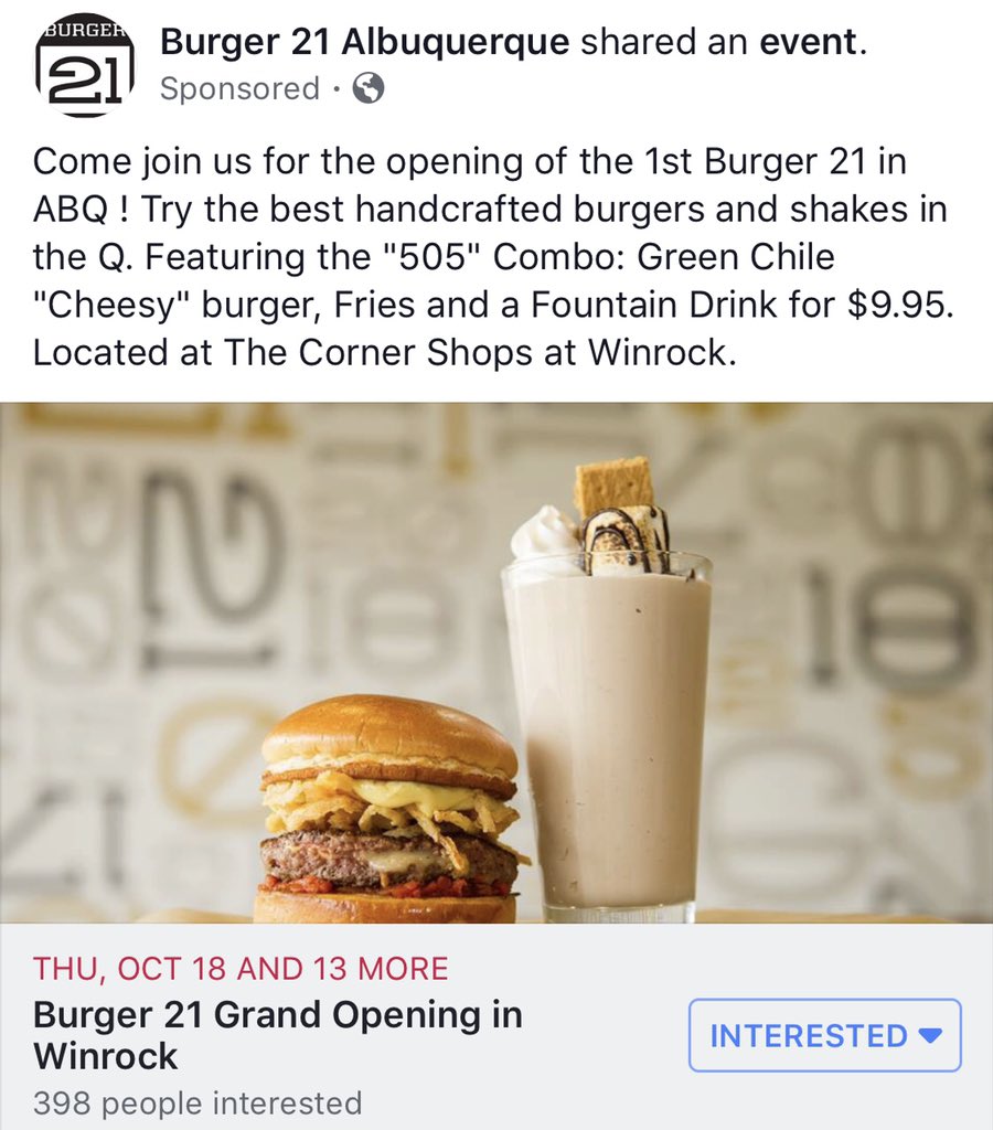pegasusretail's tweet photo. “Burger 21” Now Open at Winrock Town Center!
#Burger21 #PegasusRetail #AnthonyJohnson #DonnieBrainard #CommercialRealEstate #ICSC #CARNM #CRE #Albuquerque #NewMexico #Retail https://t.co/qINK7ZFlc0