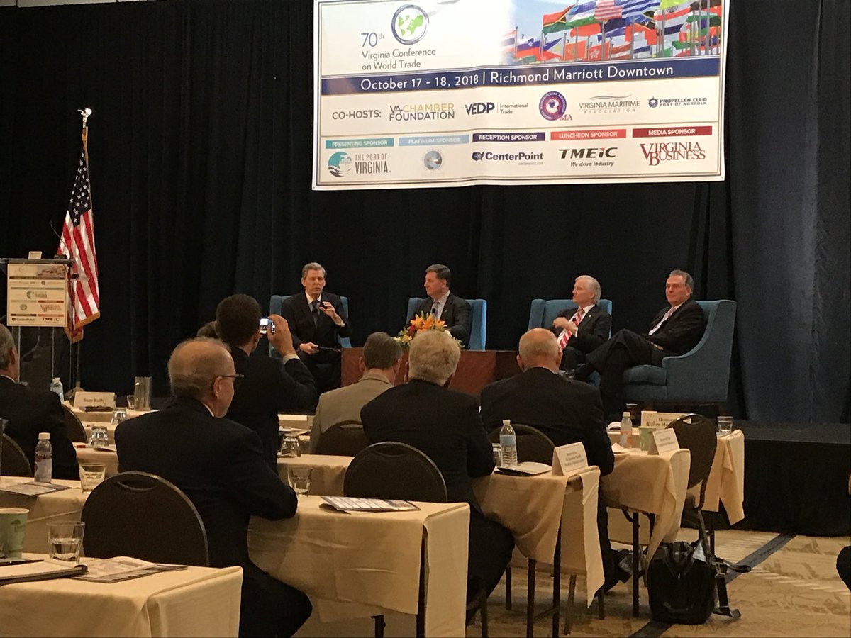 PaulHGrossman's tweet photo. Panel on International Trade with Virginia Governors at the Virginia Conference on World Trade #VAExports #GoGlobal #VACWT https://t.co/mVLv0w4kpd