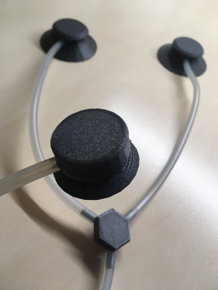 grafitomi's tweet image. My little girl wanted to play with a stethoscope or as she calls it a “doctor’s microphone”. I am a makerDad.. so I made it! Found some tubing and after a quick modeling and a longer print on the mk3.. we have the thing. :) #practicalprinting #toy #makerdads #sharelearngrow