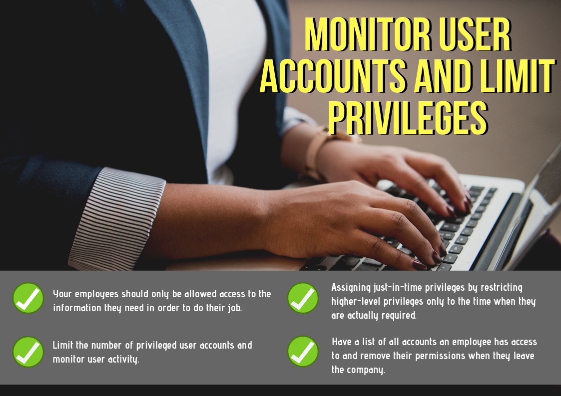 METTJamaica's tweet photo. The principle of least privilege is one of the most important security policies enterprises must enforce. It is designed to improve the protection of data and functionality from faults as well as from malicious behavior.
#CyberAware #BeCyberSafeJa #CyberAwareJa #CyberSecurityJa https://t.co/qQt8onyuNL