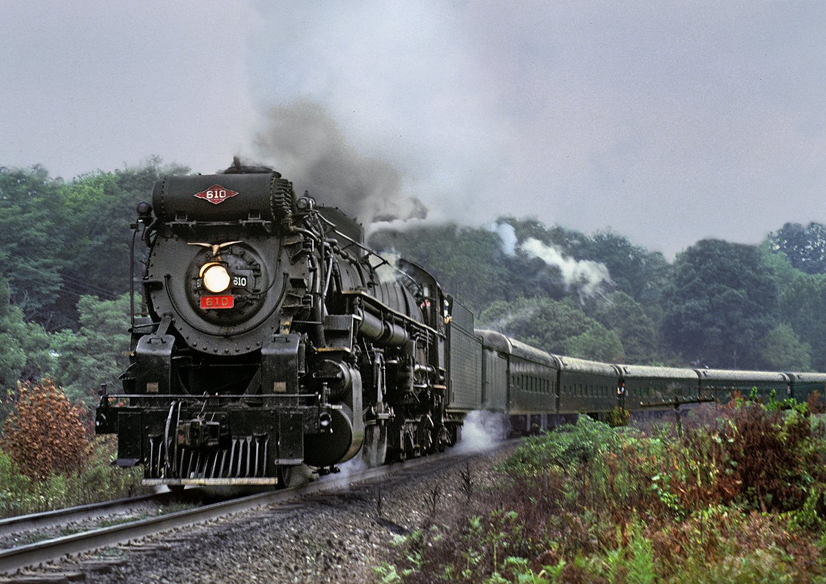 americanrails's tweet image. Following her "American Freedom Train" duties Texas &amp;amp; Pacific 2-10-4 #610 was leased by the Southern Railway for its steam program. It is seen here hosting an excursion near Asheville, North Carolina on July 29, 1977. Ron Flanary photo.