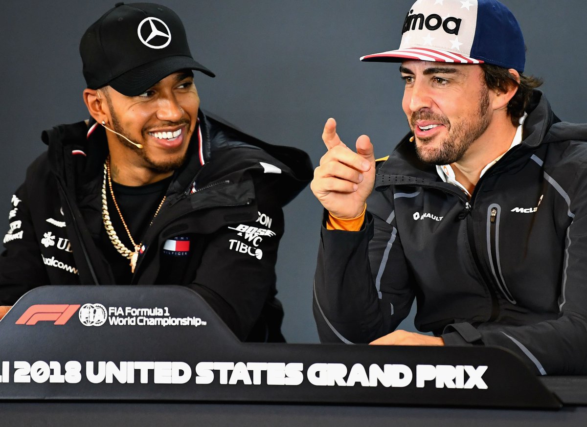 SkySportsF1's tweet photo. "He is one of the greatest of the sport. I'm happy to share these last four races with him as a champion."

Fernando Alonso heaps praise on Lewis Hamilton ahead of his date with history at the #USGP

https://t.co/xtpYYWPyXX #SkyF1 https://t.co/GlL1NieyLd