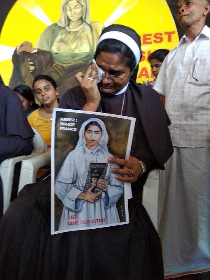 The most heartbreaking image I’ve seen today. Shameful how the Church has let down its nuns - the brides of Christ! Rape accused bishop #FrancoMulakkal out on bail receives hero’s welcome in Jalandhar. No #MeToo for India’s nuns.. <a href="/Pontifex/">Pope Leo XIV</a> #CatholicChurchLetsDownItsNuns
