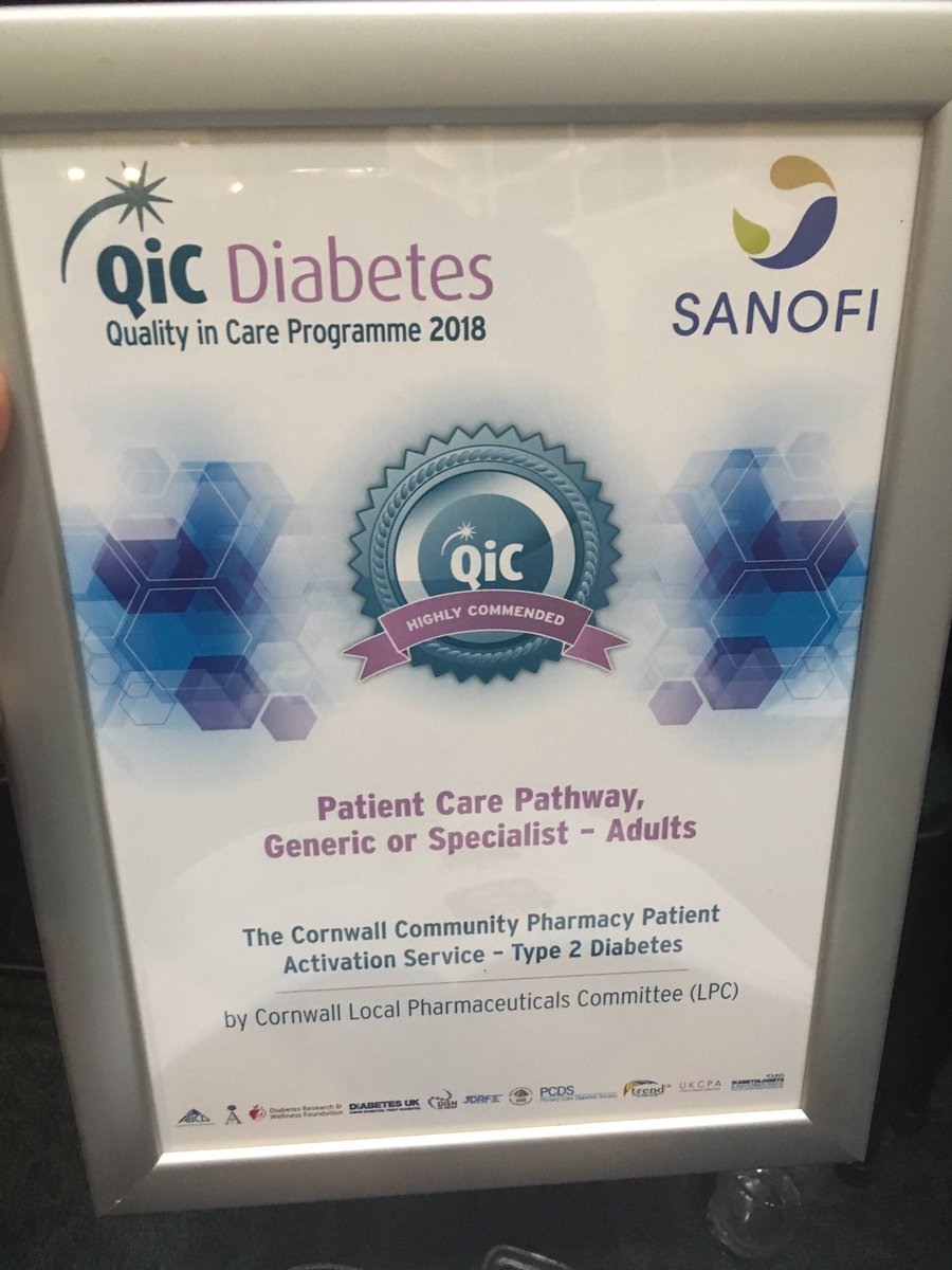 Highly commended for our Cornwall Community Pharmacy service 😀 thank you #QiCDiabetes #pharmacyrocks