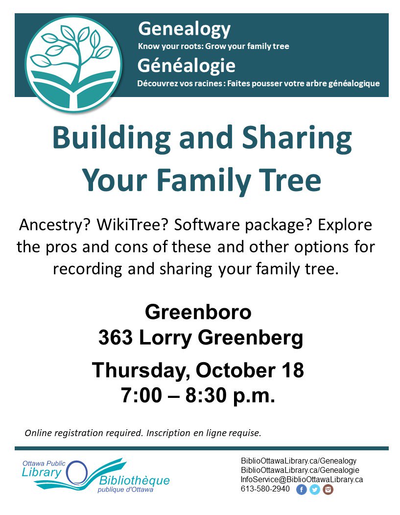 TONIGHT!  Building and Sharing Your Family Tree with <a href="/BIFHSGO/">British Isles FHS of Greater Ottawa</a>'s <a href="/LeanneInOttawa/">Leanne Cooper</a> .  Greenboro Branch <a href="/opl_bpo/">OttPubLib/BibPubOtt</a> 7pm is.gd/kvPAC2