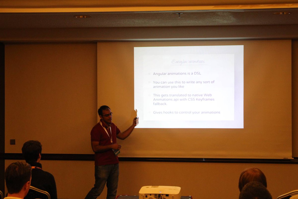 JavaScriptCon's tweet photo. With Material Design Google has taught us that meaningful motion can improve the #UI, help create context, and give direction. #Angular has an amazing animations module which does most of the legwork for us in creating and managing these animations. @mashhoodr at #iJS18 https://t.co/AQ8OhQr6CT