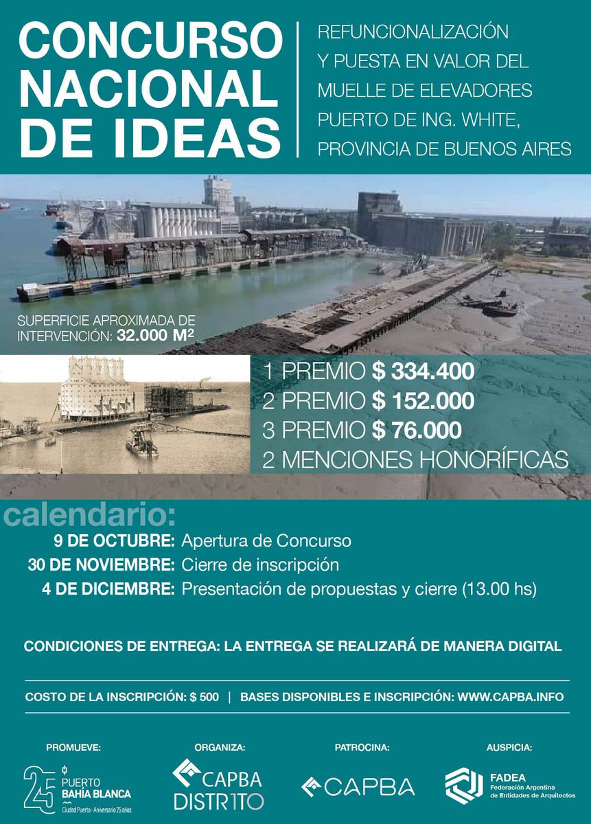 ptobahiablanca's tweet photo. El @cgpbb1993 junto al Colegio de Arquitectos D10 lanzó el llamado a “CONCURSO NACIONAL de IDEAS para la REFUNCIONALIZACIÓN y PUESTA en VALOR del MUELLE de ELEVADORES” y convertirlo en un paseo para los whitenses, bahienses y turistas. Nota completa: https://t.co/0Gt2EljJvG https://t.co/axryel4mZV