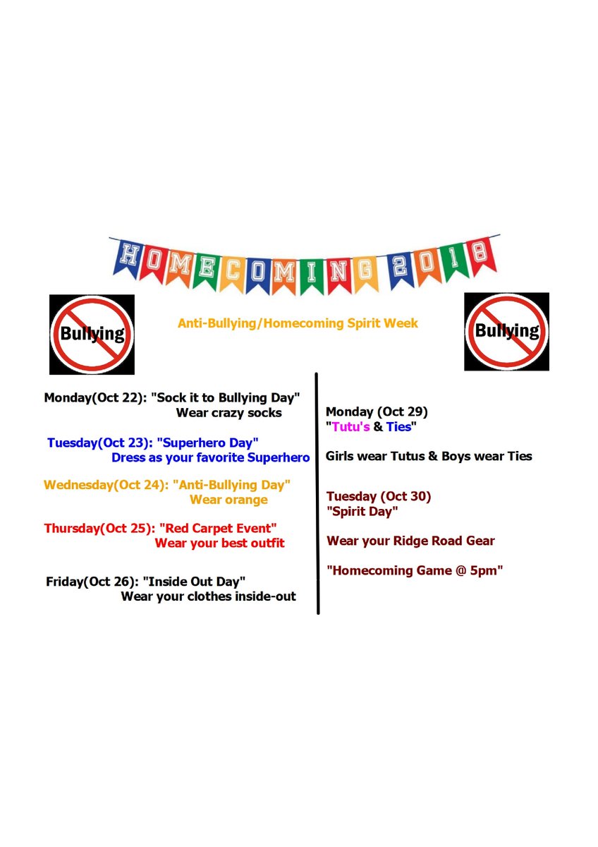 Next week's activities: