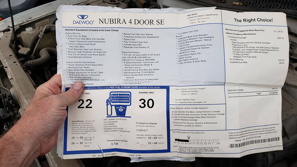 Daewoo Nubira window sticker shows the brand's optimism in 2000 bit.ly/2yJCnmN https://t.co/ZOAhl1m2hQ