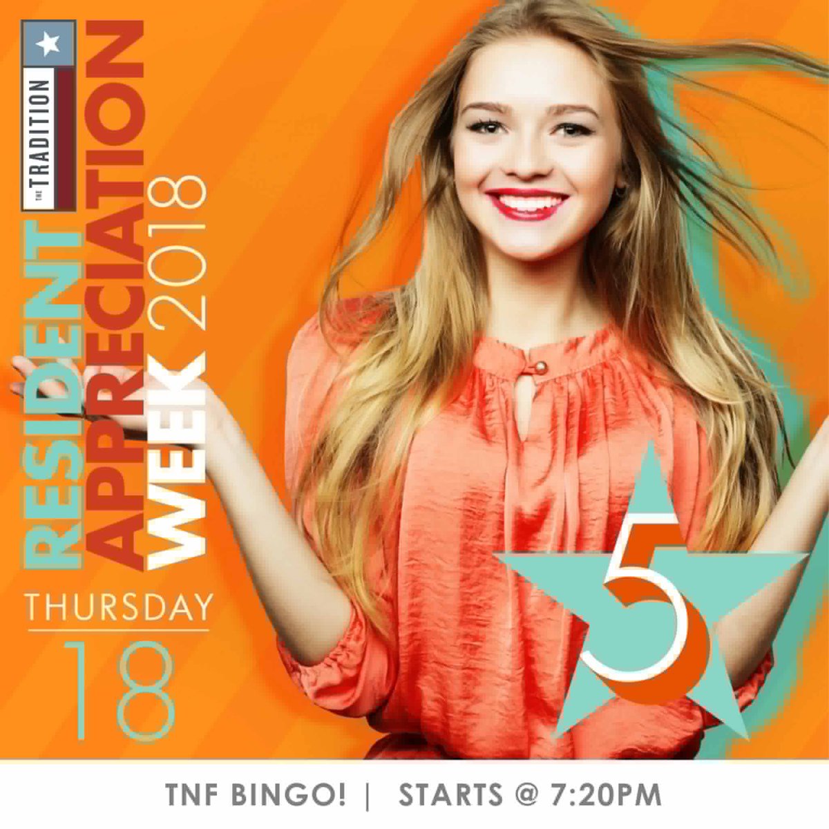 tradition_tx's tweet photo. Happy Thursday! Today we will be having Football Bingo in the theatre! The game will start at 7:20PM! We will have Chic fil a provided and prizes given out! See you soon! Thanks again for being 5-Star residents! 🏈🏡👍🏻 https://t.co/DTKg302LdY