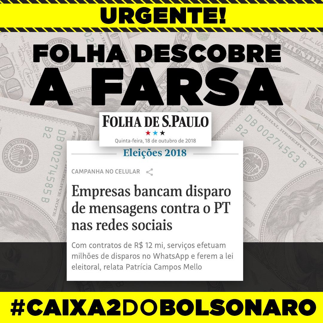 louieponto's tweet photo. empresários bancam campanha contra PT pelo whatsapp com contratos de 12 milhões não declarados #Caixa2doBolsonaro https://t.co/AD4fNRnDSj