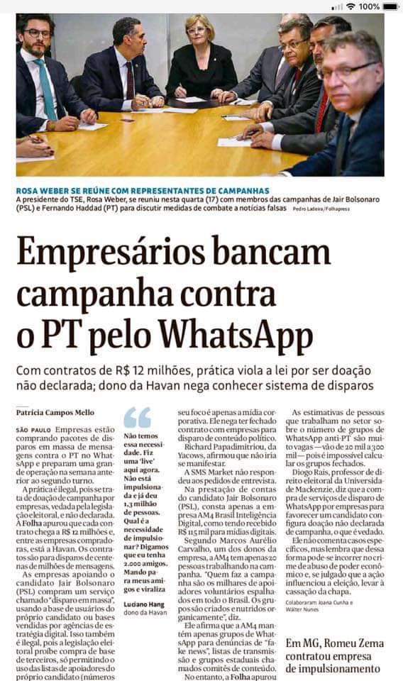 louieponto's tweet photo. empresários bancam campanha contra PT pelo whatsapp com contratos de 12 milhões não declarados #Caixa2doBolsonaro https://t.co/AD4fNRnDSj