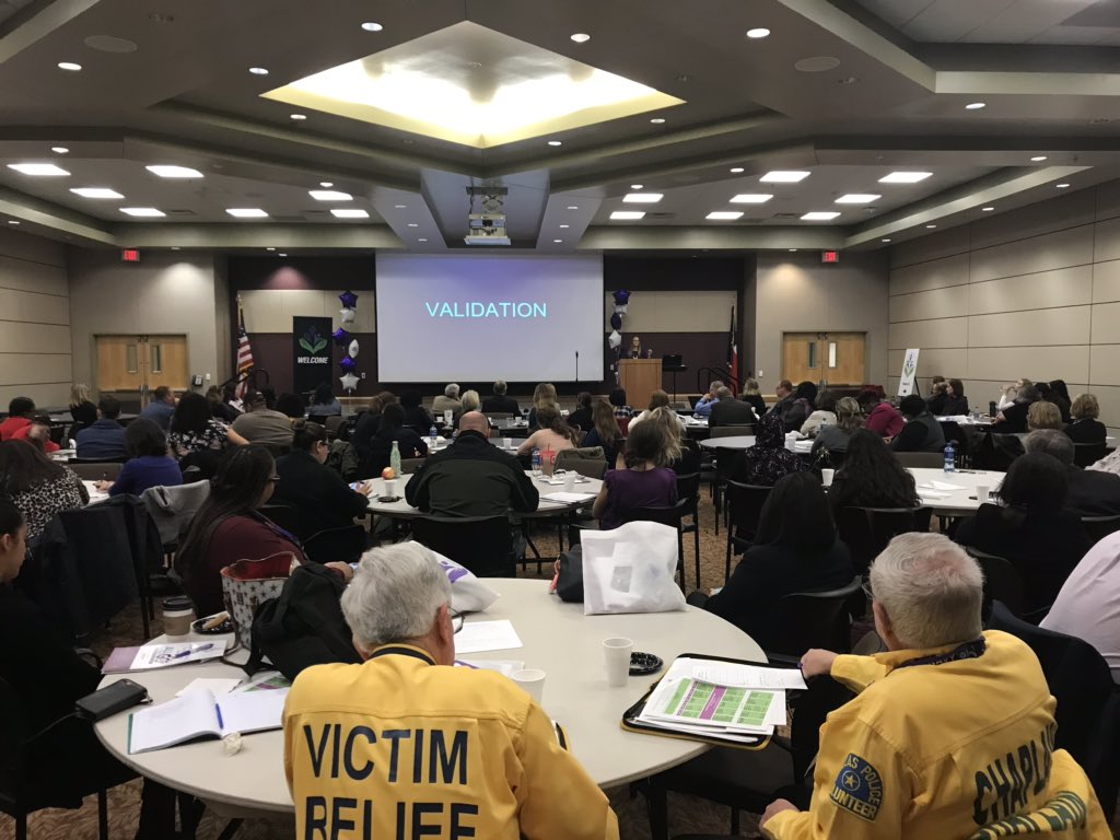 CollinCCFV's tweet photo. Kelsey McKay @mckaytrainer is kicking off Day 2 of the North Texas Facing Family Violence conference. Learning about the needs of victims, TX intimate partner violence stats and strangulation. #ntffv #dvam #gopurple https://t.co/cVNAeWubI0