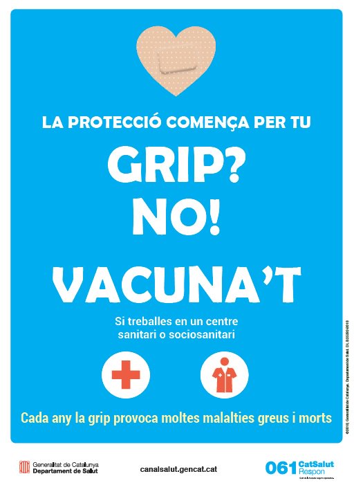 Demà comença la campanya de la #grip, amb què <a href="/salutcat/">Salut</a> vol augmentar la #vacunació entre els professionals #sanitaris, que tenen una cobertura baixa (23%)
💉😷
#VacunarÉsProtegir

premsa.gencat.cat/pres_fsvp/AppJ…