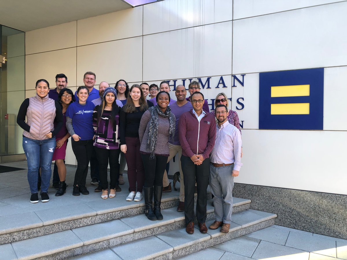 HRC staff wearing purple for Spirit Day.